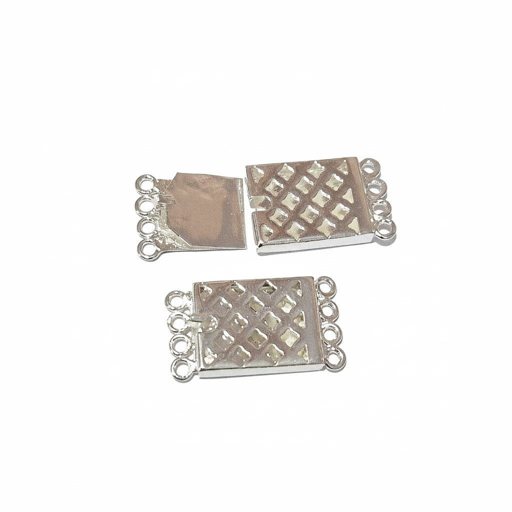 2pcs pkg. 4 Loops, Square Shaped Jewerly making Clasp in Silver 925 plated Anti Tarish,Brass Material 12X23MM