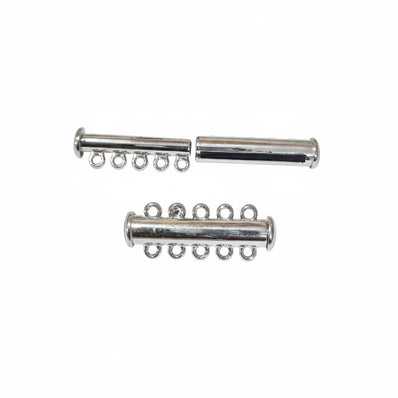 Per Piece Silver Slide Lock Clasps Tube Shape Clasp Connectors 5 Strands Jewelry Clasps for Necklace Bracelet Jewelry Findings 11X29MM