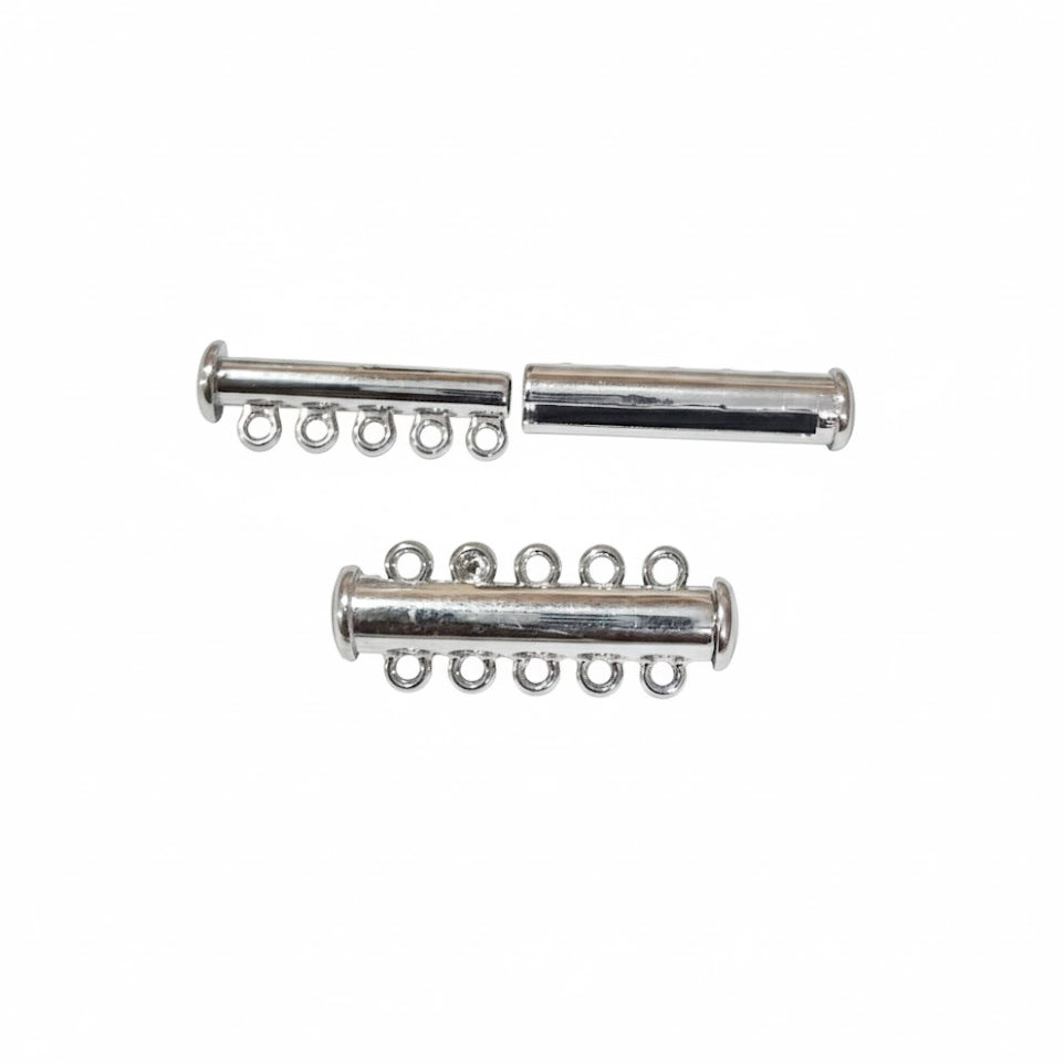 Per Piece Silver Slide Lock Clasps Tube Shape Clasp Connectors 5 Strands Jewelry Clasps for Necklace Bracelet Jewelry Findings 11X29MM