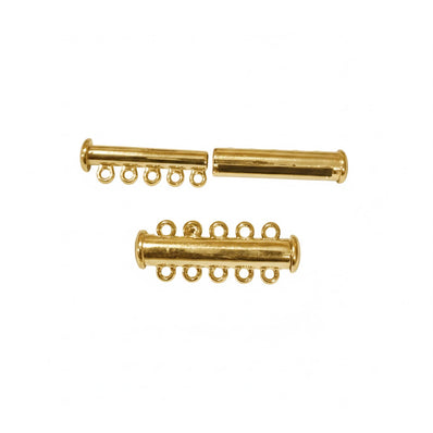 Per Piece Gold Slide Lock Clasps Tube Shape Clasp Connectors 5 Strands Jewelry Clasps for Necklace Bracelet Jewelry Findings 11X29MM