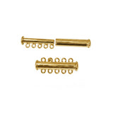 Per Piece Gold Slide Lock Clasps Tube Shape Clasp Connectors 5 Strands Jewelry Clasps for Necklace Bracelet Jewelry Findings 11X29MM