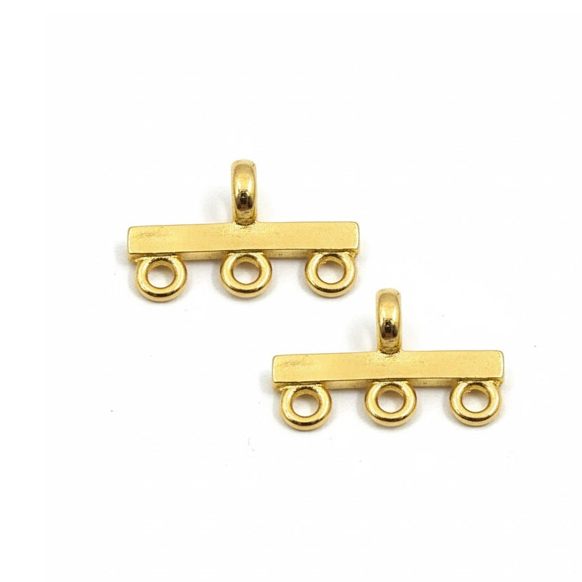 4pcs Pkg. 3 Loop Connector Bar Gold Plated Anti Tarnish Handmade Best quality 9X14MM