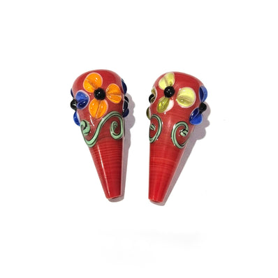 4 Pcs Pkg. Drop Flower Lampwork Beads for jewelry making Marron Color