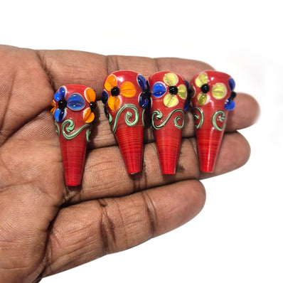 4 Pcs Pkg. Drop Flower Lampwork Beads for jewelry making Marron Color