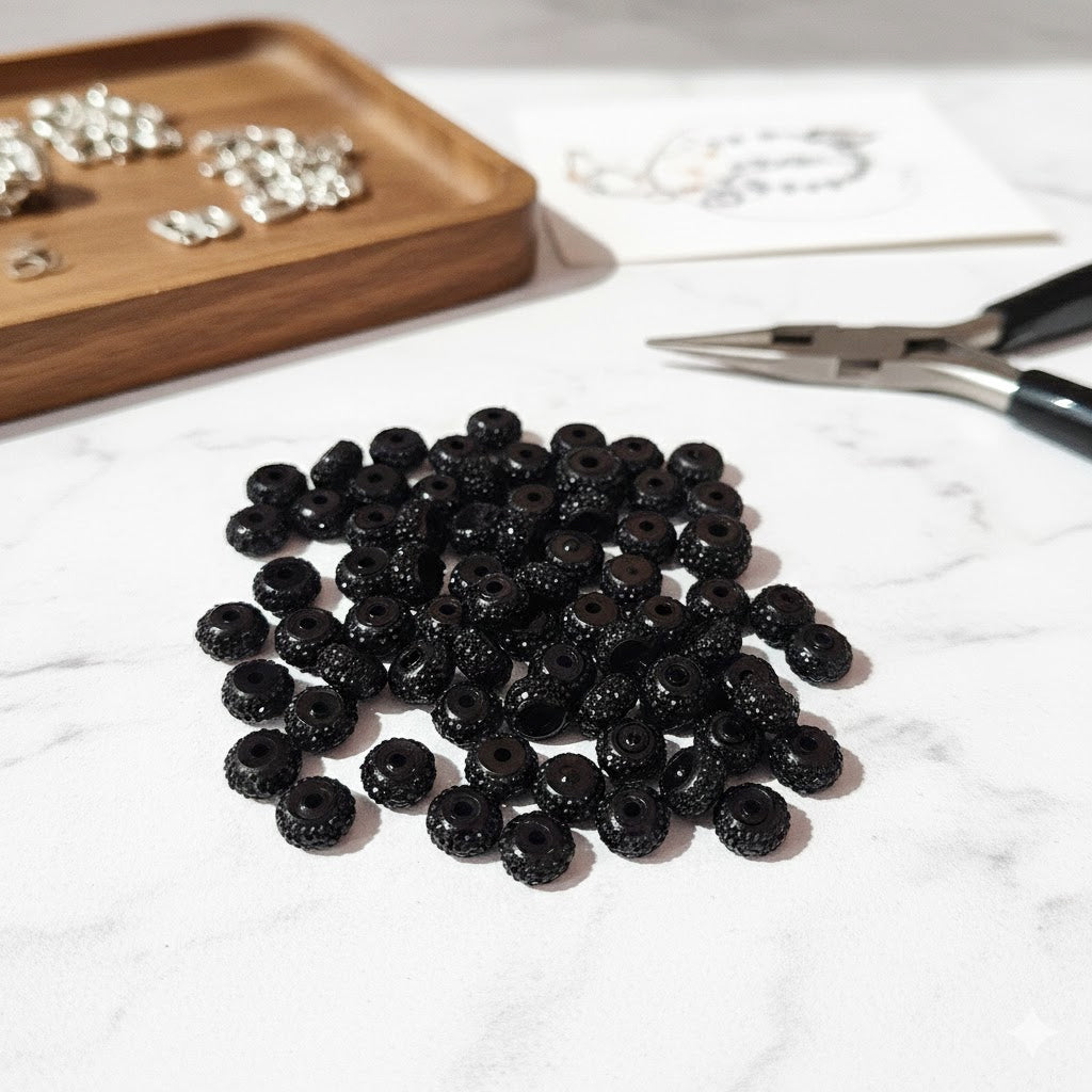 100pcs pkg. Black, 6mm size, glitter spacer, acrylic beads for jewelry making