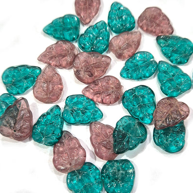20pcs Glass leaf beads uper hole