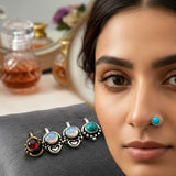 5 pcs Random mix silver gemstone mixed antique nose pin clip on