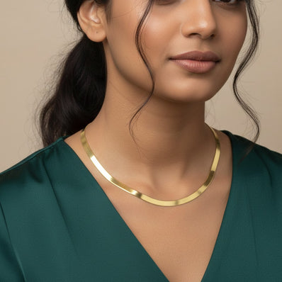 Premium 4mm Flat Gold Snake Chain – Sleek Herringbone Necklace – Minimalist Tarnish-Free High Polish Finish
