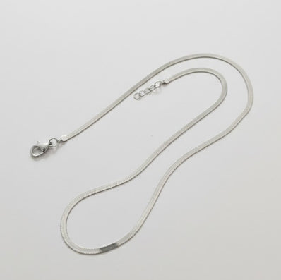 4mm Flat Liquid Silver Herringbone Chain | Tarnish Resistant & Hypoallergenic