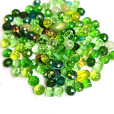 50 Grams Pkg. Crystal Glass Beads 4–7mm | Mixed Shapes & Sizes | Premium Shiny Beads for Jewelry Making, Colour Green Tone