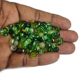 50 Grams Pkg. Crystal Glass Beads 4–7mm | Mixed Shapes & Sizes | Premium Shiny Beads for Jewelry Making, Colour Green Tone