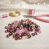 50 Grams, Crystal Glass Beads 4–7mm | Random Mixed Shapes & Sizes | Premium Shiny Beads for Jewelry Making, Colour pink Tone