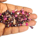 50 Grams, Crystal Glass Beads 4–7mm | Random Mixed Shapes & Sizes | Premium Shiny Beads for Jewelry Making, Colour pink Tone