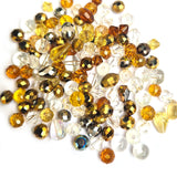 50 Grams Pkg. Crystal Glass Beads 4–7mm | Random Mixed Shapes & Sizes | Premium Shiny Beads for Jewelry Making, Colour Brown and White Tone