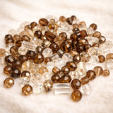 50 Grams Pkg. Crystal Glass Beads 4–7mm | Random Mixed Shapes & Sizes | Premium Shiny Beads for Jewelry Making, Colour Brown and White Tone