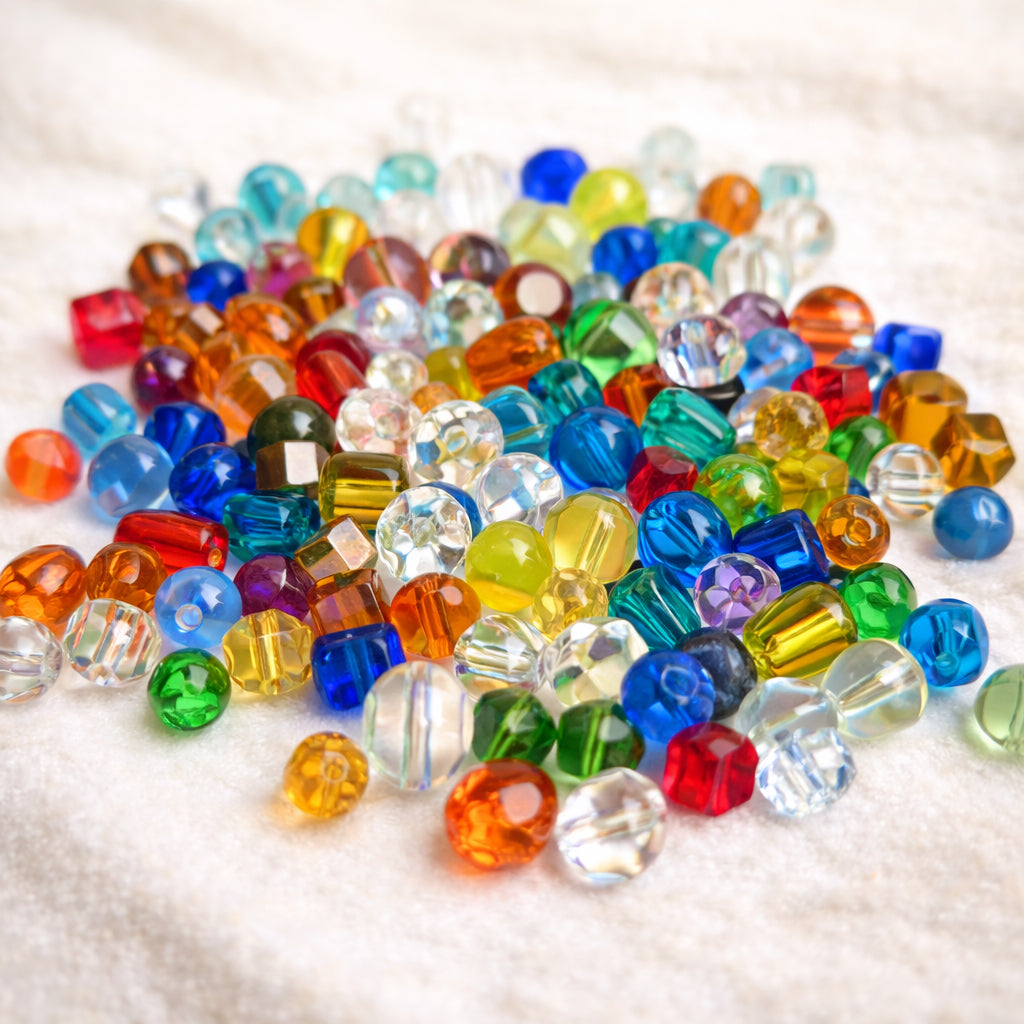 50 Grams, Crystal Glass Beads 4–7mm | Random Mixed Shapes & Sizes | Premium Shiny Beads for Jewelry Making, Colour Multi MixTone