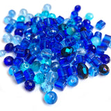50 grams pack, Crystal Glass Beads 4–7mm | Random Mixed Shapes & Sizes | Premium Shiny Beads for Jewelry Making, Colour Blue Tone