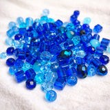 50 grams pack, Crystal Glass Beads 4–7mm | Random Mixed Shapes & Sizes | Premium Shiny Beads for Jewelry Making, Colour Blue Tone
