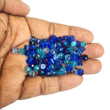 50 grams pack, Crystal Glass Beads 4–7mm | Random Mixed Shapes & Sizes | Premium Shiny Beads for Jewelry Making, Colour Blue Tone