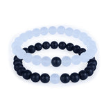 Couples Distance (2Pcs), Matte Black & Frosted White Beaded Stretch Bracelet Set | Minimal Couple Bracelets | 8mm beads, Elastic Jewelry
