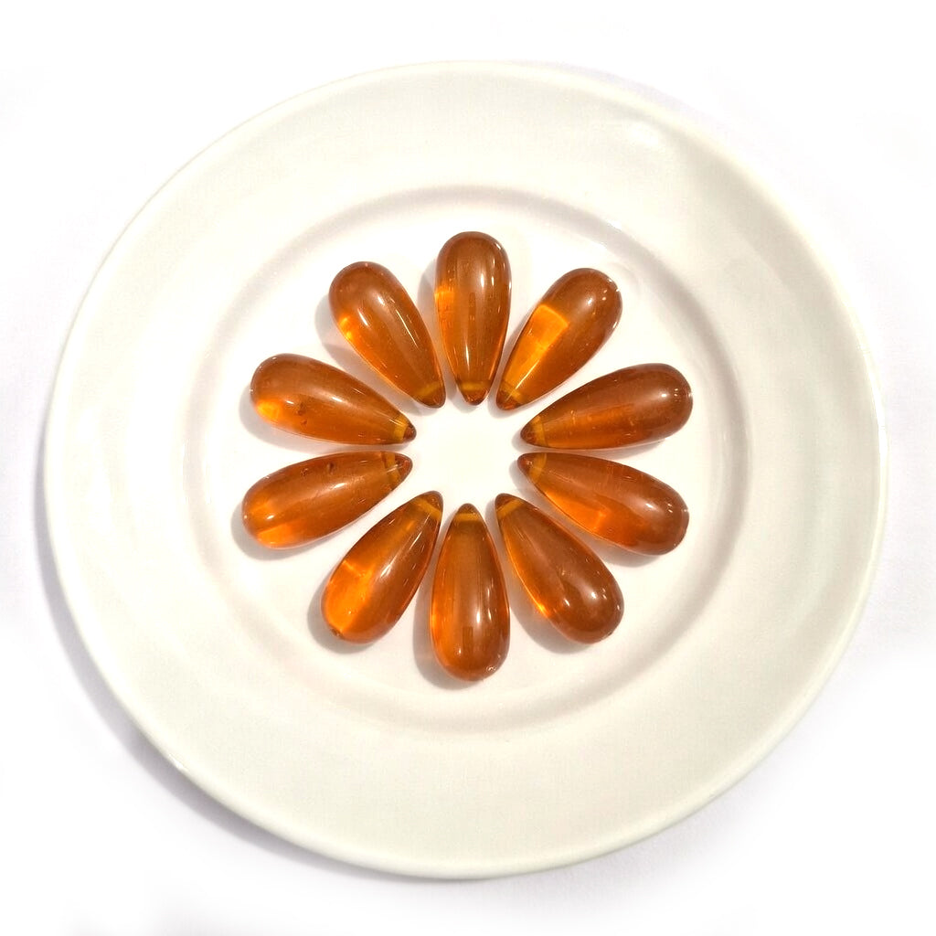 Glass Tear Drop Side Hole Beads – 20pcs Transparent Amber orange Drop Shape Jewelry Making Beads