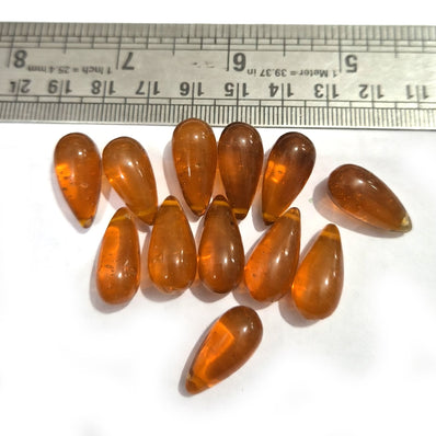 Glass Tear Drop Side Hole Beads – 20pcs Transparent Amber orange Drop Shape Jewelry Making Beads