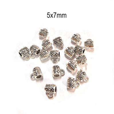 50pcs Pendant Bail Beads Antique Silver 5x7mm – Metal Connector Bail Beads for Jewelry Making