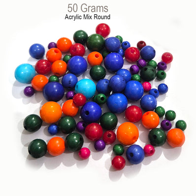 50 grams pkg. Round mix Acrylic Plastic beads for Crafts and jewelry making