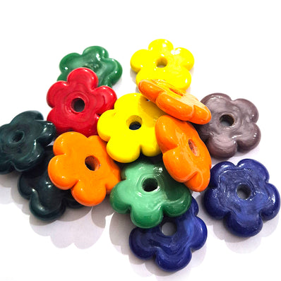 10pcs random mix Large glass beads with large hole, Size about 30mm Flower Shape