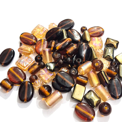 Brown Mix Glass Beads Handmade ~15mm – Assorted Shapes Jewelry Making Beads – Warm Tone Mix – 100 Grams Pack