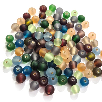 Multicolor Mix – 50 Grams Pack Matte Glass Round Beads 7mm – Frosted Finish Handmade Loose Beads for Jewelry Making –