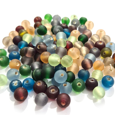 Multicolor Mix – 50 Grams Pack Matte Glass Round Beads 7mm – Frosted Finish Handmade Loose Beads for Jewelry Making –