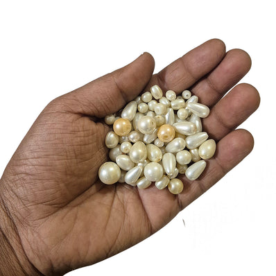 50g Mixed Glass Pearl Beads Assortment 4mm–12mm, White, Cream & Off White, Economy Quality Beads for Jewelry Making & DIY Crafts