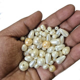 50g Mixed Glass Pearl Beads Assortment 4mm–12mm, White, Cream & Off White, Economy Quality Beads for Jewelry Making & DIY Crafts