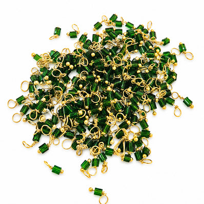 Green, 500 Pcs Loreal Seed Bead Charms 11/0 (2mm) with Loop | Gold Wrapped Glass Bead Connectors for Jewelry Making