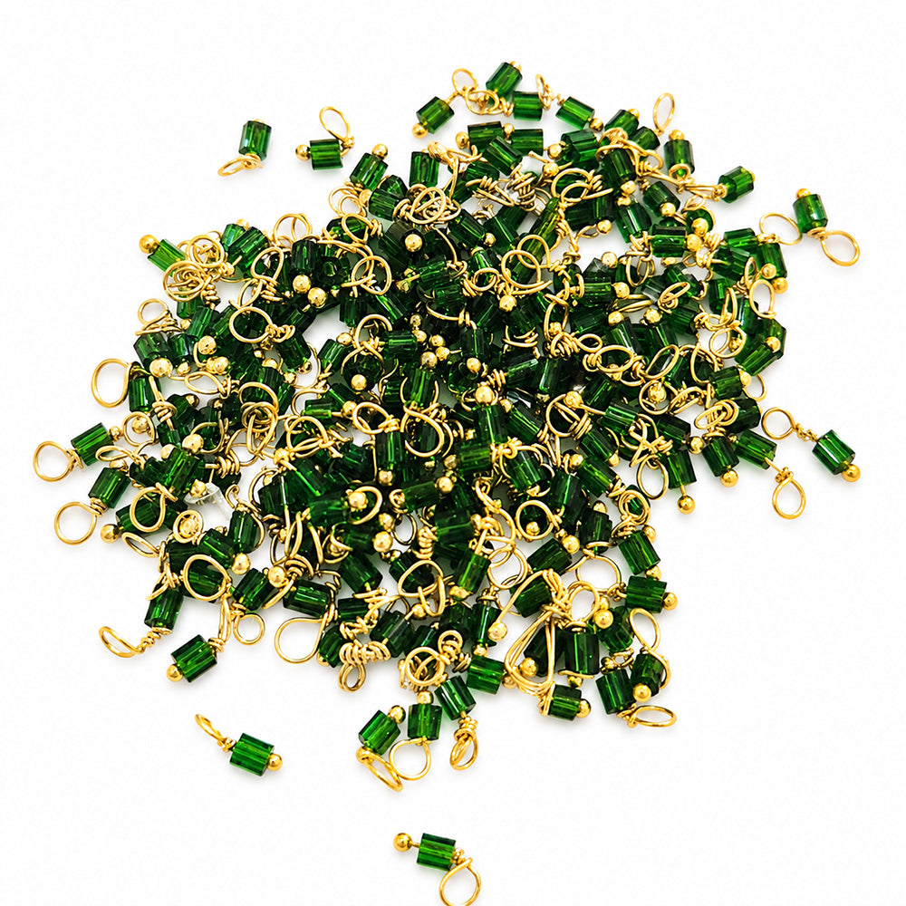 Green, 500 Pcs Loreal Seed Bead Charms 11/0 (2mm) with Loop | Gold Wrapped Glass Bead Connectors for Jewelry Making