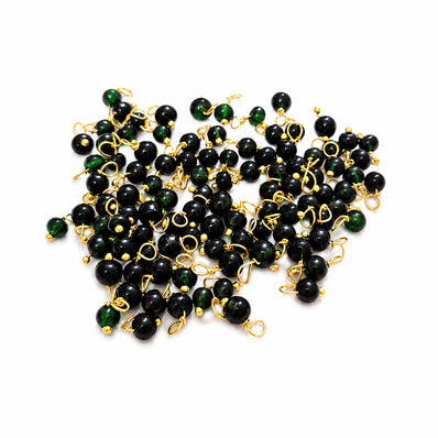 500 Pcs Dark Green Loreal Charms 6/0 (4mm) Glass Bead Charms with Gold Loop for Jewelry Making, Earrings, Bracelets & Necklaces