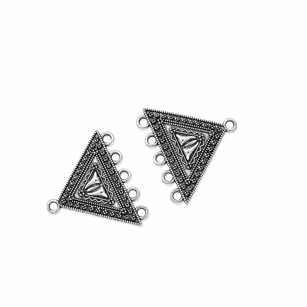 10 Pcs Oxidized Silver Triangle Connector Findings 30x26mm | Multi Loop Jewelry Connectors for Necklace, Earrings & Bracelet Making