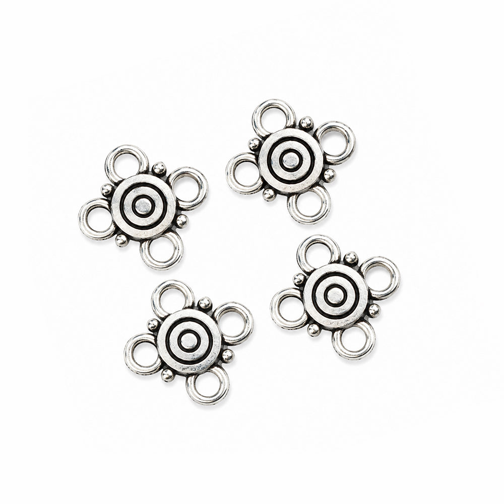 20 Pcs 4 Loop Connector Charms 12mm Antique Silver Connectors for Earrings, Necklaces, Bracelets & DIY Jewelry Making