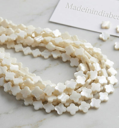 10mm White Flower Shape MOP Beads Strand | Mother of Pearl Clover Beads | Jewelry Making Supplies | Approx. 32 Beads Per String