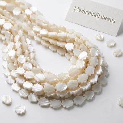 12x16mm White Tulip Shape Mother of Pearl (MOP) Beads Strand | Natural Shell Beads | Approx. 26 Beads Per String