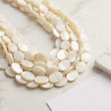 13x18mm White Oval Mother of Pearl (MOP) Beads Strand | Natural Shell Coin Beads | Approx. 22 Beads Per String