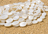 13x18mm White Oval Mother of Pearl (MOP) Beads Strand | Natural Shell Coin Beads | Approx. 22 Beads Per String