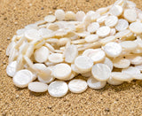 12mm White Round Mother of Pearl (MOP) Coin Beads Strand | Natural Shell Disc Beads | Approx. 31 Beads Per String