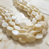 14x18mm White Oval Mother of Pearl (MOP) Beads Strand | Natural Shell Oval Coin Beads | Approx. 21 Beads Per String