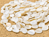 14x18mm White Oval Mother of Pearl (MOP) Beads Strand | Natural Shell Oval Coin Beads | Approx. 21 Beads Per String