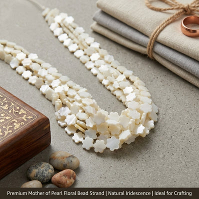 10mm White Flower Mother of Pearl (MOP) Beads Strand | Natural Shell Clover Beads | Approx. 41 Beads Per String