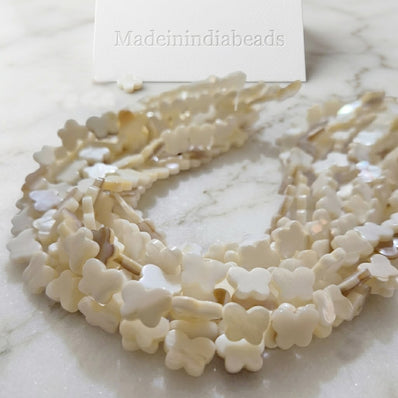 10x12mm White Butterfly Mother of Pearl (MOP) Beads Strand | Natural Shell Butterfly Beads | Approx. 31 Beads Per String