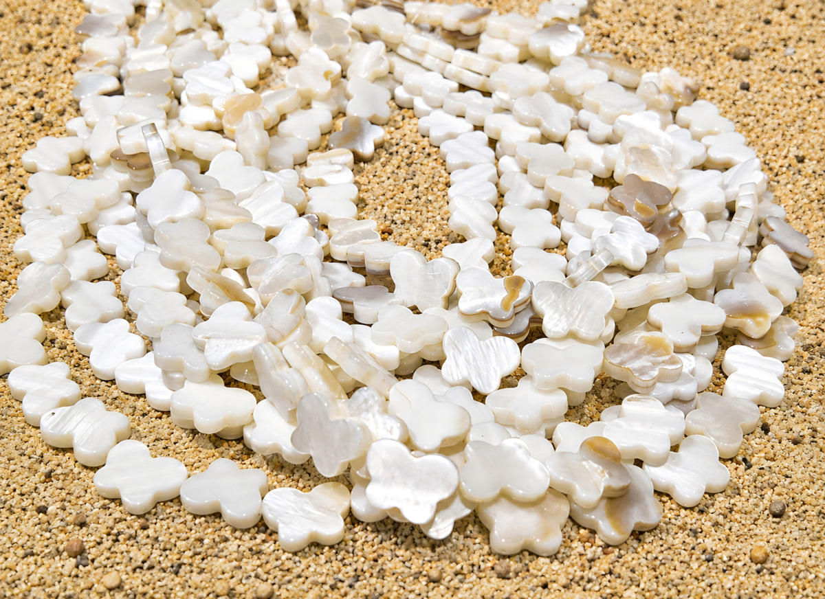 10x12mm White Butterfly Mother of Pearl (MOP) Beads Strand | Natural Shell Butterfly Beads | Approx. 31 Beads Per String