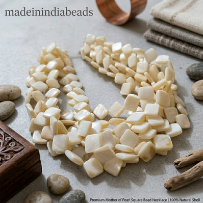 10mm White Diamond Shape Mother of Pearl (MOP) Beads Strand | Natural Shell Rhombus Beads | Approx. 29 Beads Per String